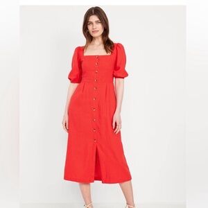 Old Navy Red Linen Button-Down Midi Dress